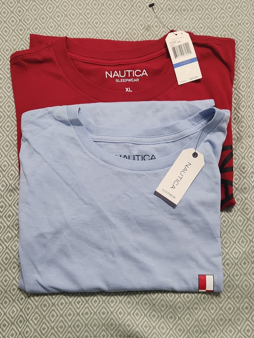 2 Pack Nautica Men's Red and Light Blue Short-Sleeve Sleepwear Tees